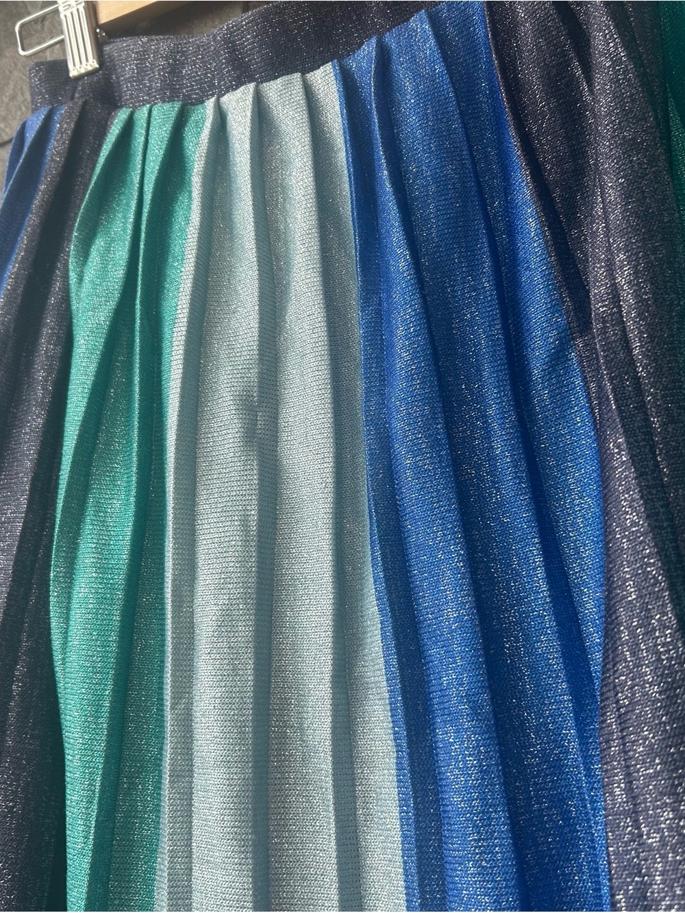 Anthropologie Maeve Colorblock Blue Metallic Shimmer Pleated Midi Skirt - Picture 4 of 5